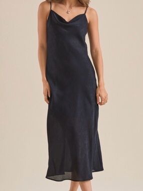 Altard state black Satin Midi Slip Dress minimalist lbd  size xs